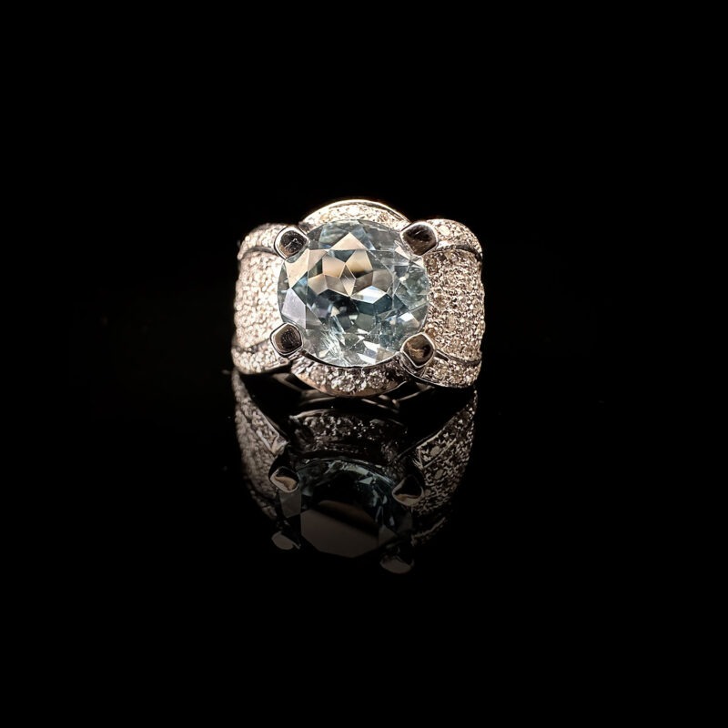 Art deco aquamarine diamond white gold ring - Image 2