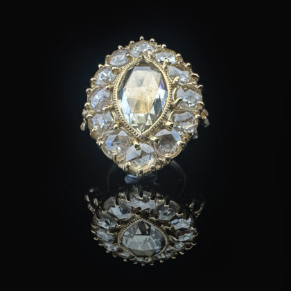‘Krasavitsa’-Antique rose cut marquise diamond cluster gold ring