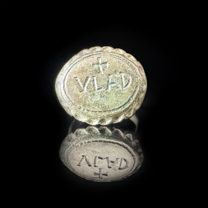 'Vlad'-Medieval bronze ring engraved with Vlad and equidistant cross 14th-16th Century AD